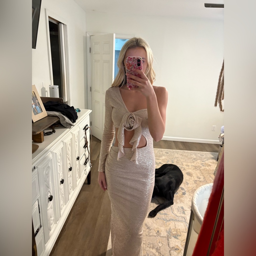 Shimmering Beige Cut-Out Dress